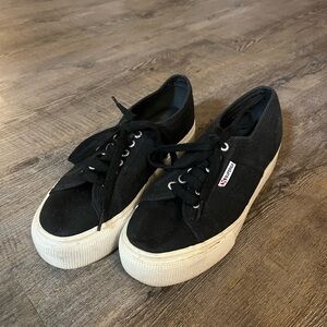 Superga Classic Black Platform Sneakers with White Soles
